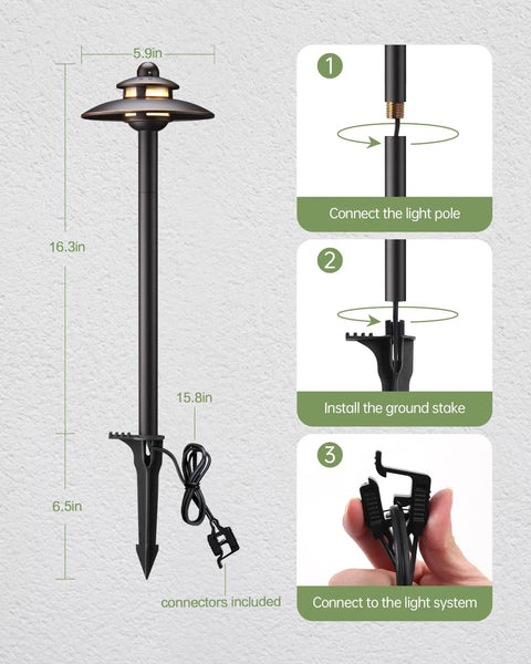 3CCT Low Voltage Landscape Path Lights With Adjustable 2700K 3000K 4000K Color Temps 12V 3.87W Outdoor Walkway Lighting installation guide
