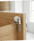 Six Pack Heavy Duty Nylon Sliding Door Rollers With Track Guide Built Tough Galvanized Brackets on oak cabinet edge.