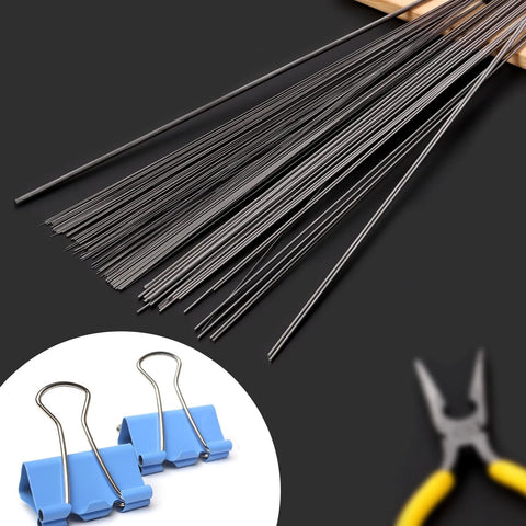 Glarks 104Pcs stainless steel spring wire assortment, 0.3–3mm dia, 400mm length, with blue binder clips