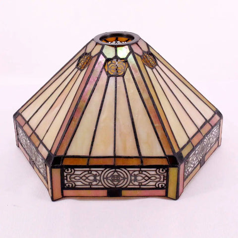 Lit Yellow Hexagon Tiffany Style Glass Lamp Shade Replacement For Arched Floor Lamp Torchiere And Pendant Lights 12 Inch Wide