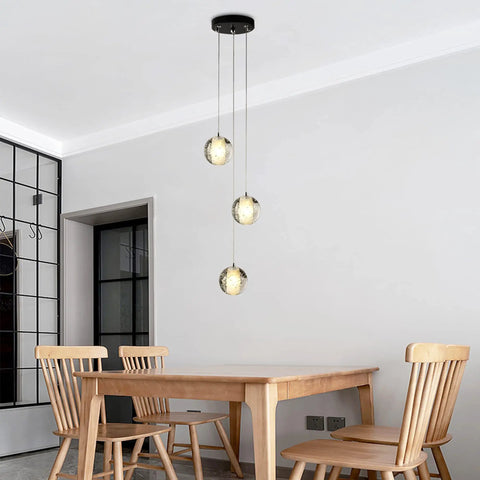 Raindrop Crystal Cluster Pendant Light With Bubble Orb Design 3 Light Hanging Fixture above dining table