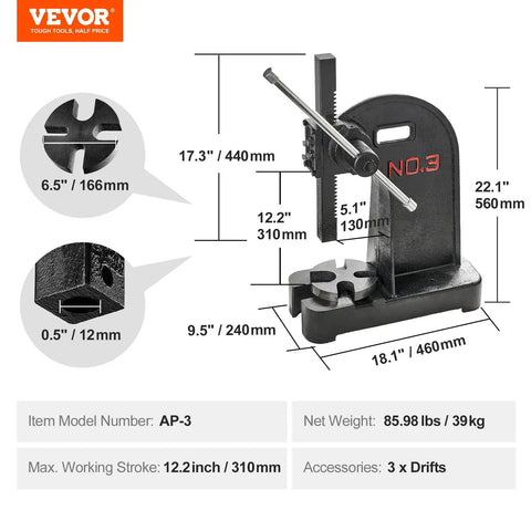 Heavy Duty Three Ton Manual Arbor Press Cast Iron Desktop Press With Smooth Twelve Point Two Inch Stroke Crafted For Jewelry Stamping Leather Crafting And Metal Forming Jobs Running With No Sweat