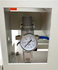 Pressure regulator gauge for No Sweat Cross Shape Full Circle Case Sealer Machine showing measurements and filters.
