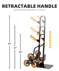 Heavy Duty Stair Climbing Dolly With Rolling Tracks And Swivel Casters Makes Moving Furniture Or Appliances Upstairs A Total Breeze. This Folding Hand Truck Carries Two Hundred Sixty Five Pounds For Rock Solid Balance On Every Step. Retractable handle shown with measurements.