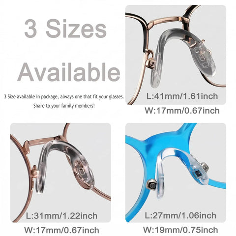 Kick Nose Bruising To The Curb With These 15 Piece Pack Ultra Soft Silicone Eyeglass Nose Pads U Shape Glasses Bridge Cushions available in 3 sizes.
