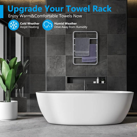 Bathroom with 4 Bar Stainless Steel Electric Towel Warmer With Built In Timer Dual Hardwired And Plug In Wall Mount Brushed Nickel