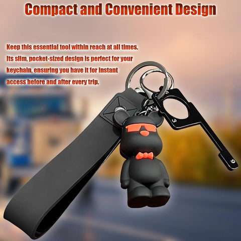 Keychain with cartoon bear, black strap, and 4 In 1 Truck Pre Trip Inspection Tool With Brake Gauge Go No Go Tire Tread Windshield
