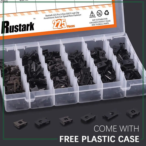 225 Piece SAE U Nut Clip Assortment Kit With Six Sizes For Auto Car Speed Nuts Fasteners In Storage Box