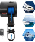 35lb Boat Electric Anchor Winch 12V Saltwater Windlass System With Remote Control 100ft Anchor Rope Heavy Duty Towing Winch For 24ft Boats Built Tough Rust Proof Construction ABS And Stainless Steel, black winch with blue rope and remote