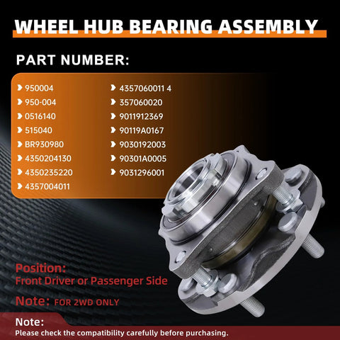 2WD Front Wheel Bearing Hub Assembly Fits Toyota 4Runner 2003 To 2019, FJ Cruiser 2007 To 2009, And Toyota Tacoma 2005 To 2019, Two Pack 950004