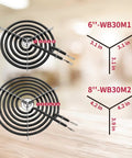 Drip Pans And Burner Element Unit Set For GE Hotpoint Electric Stoves WB30M1 WB30M2 Replacement with measurements