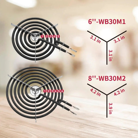 Drip Pans And Burner Element Unit Set For GE Hotpoint Electric Stoves WB30M1 WB30M2 Replacement with measurements