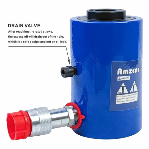 Beefy 30 Ton Hollow Hydraulic Cylinder Jack, Single Acting Ram, 6 Inch Stroke, 10000 PSI Max with NPT Coupler and Dust Cap