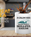 Sailor Coffee Mug 11oz White For Boat Lovers And Captains Funny Sailboat Gift For Boaters And Lake Lovers Perfect Morning Wake Up Cup For The Crew Fun Nautical Gift For Family Friends displayed on wooden table with coffee splashing
