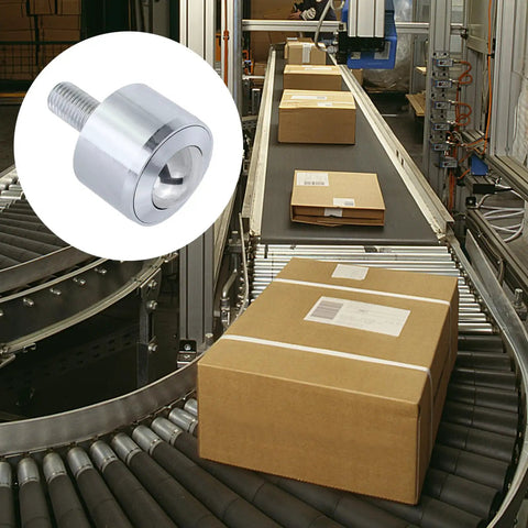 Ball Caster Roller Transfer Bearing Unit With Stud Mount And Thread Stem, 1.77 Inch Diameter, Heavy Duty Bearing Steel, Ball Transfer For Appliances And Machinery, 992 Lb Total Load Capacity, Silver on conveyor boxes