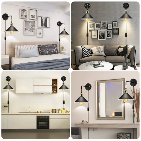 Plug In Wall Sconces Set Of Two Black Modern Wall Lights With Cord E26 Base Compatible Up To 60W Bulbs Not Included Vintage Style Sconce Lamps for Living Room and Bedroom