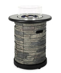 Outdoor Propane Fire Pit Table With Round Porcelain Tile Top 40,000 BTU Fire Bowl Column Auto Ignition includes stone column