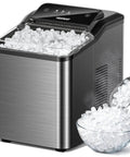 Countertop nugget ice maker, stainless steel body with clear lid, 35 lb/24h capacity, Amazon brand.