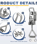 Four Pack Heavy Duty Toggle Latch Clamps In 304 Stainless Steel, Quick Release Hasps With Lock Hole, Adjustable Latches For Cabinets, Smokers, Trunks And Cases, Durable Silver Hardware For Secure Lids And Jigs, with screws
