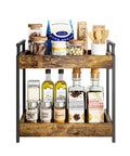 Two Tier Countertop Coffee Station Organizer Rack for Coffee Bar Essentials and Condiment Storage, Wood Shelf, Brown