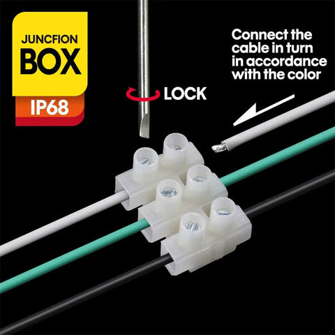 Outdoor Waterproof IP68 Junction Box With 3 Way M25 Connector showing cable connections with screwdriver