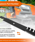42 Inch Mower Blades For Lawn Tractors Gator Mulching Blades Compatible With Craftsman Husqvarna Poulan Riding Mowers Replace 127843 134149 138971 2 Pack Beefed Up Heavy Duty Performance For A Cleaner Deeper Cut, side view against riding mower