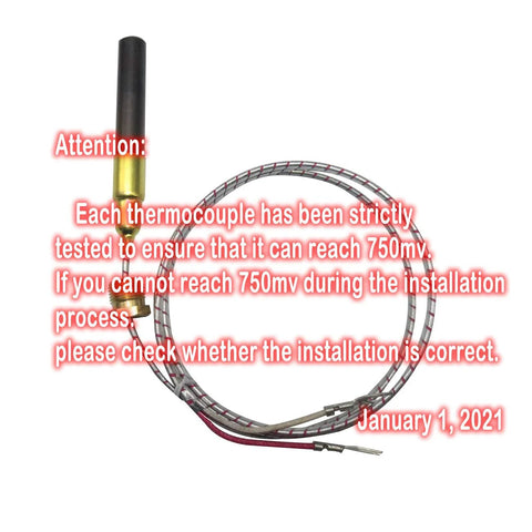 Gas fireplace thermocouple, 24-inch aluminum braided-sheath with brass fitting for HeatGlo/Heatilator