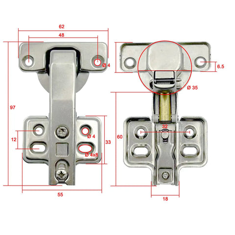 Heavy Duty Blind Corner Stollen Hinges With Smooth Hydraulic Soft Close Damper 95 Degree Angle 35mm Cup dimensions and details.