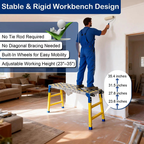 Heavy Duty Steel Welding Table Workbench With Slick Glide Casters Adjustable Height Folding Scaffold And Rock Solid Non Slip Platform Built Like A Tank For Garage Hustle used as a work surface for painting with adjustable height.