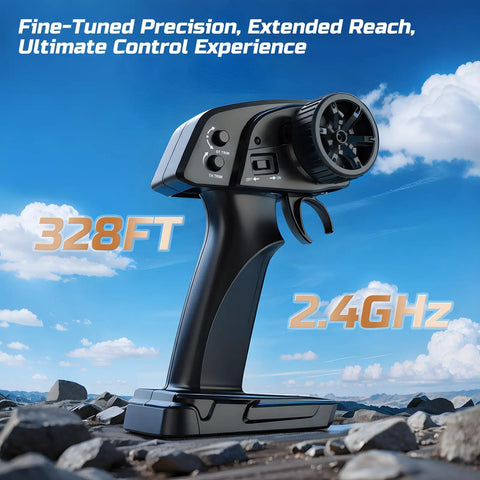Remote control for All Terrain RC Monster Truck With 4WD Power, Waterproof Off Road Electric Car, 2.4GHz frequency, 328ft range.