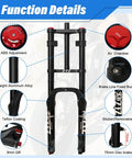 26 Inch Fat Tire Front Fork With Air Suspension For Mountain Bikes, 180mm Travel, 135mm Hub, ABS adjustment, air chamber