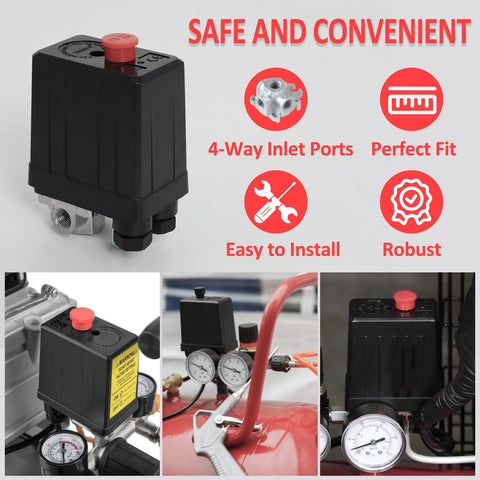 Upgraded Replacement Pressure Switch For Air Compressor 90 120 PSI 240V 4 Way Control Valve Non Original Parts diagram