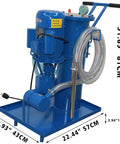 Portable Hydraulic Oil Filter Cart With 3 Micron Precision Filtration And Single Cylinder Purification System Killing Grit Fast With A Slick Pressure Gauge 2M Flexible PVC Hose And 220V Setup showing front view with motor and hose.