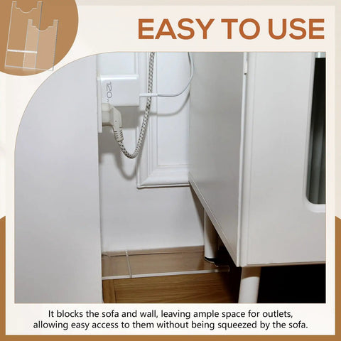 Slick Clear Couch Wall Spacers And Furniture Stoppers To Shield Your Sofa Bed From Scratches While Taming Messy Cords And Keeping Your Living Room Fresh With Zero Drama Setup, easy access to outlets.