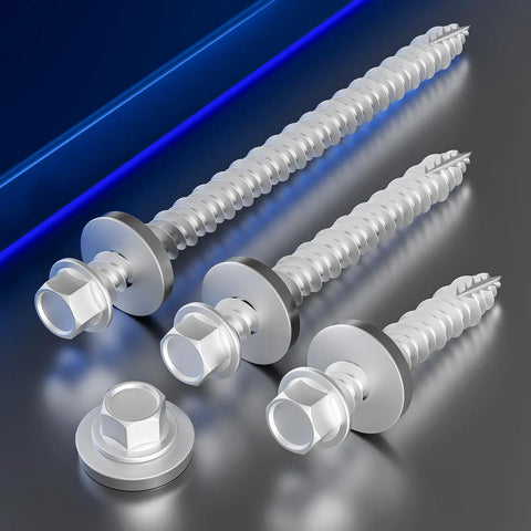 Heavy Duty Gray Hex Roof Screws With Integrated Epdm Washers, 98 pack, rust resistant steel fasteners for metal to wood construction.