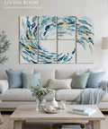 Top Shelf Acoustic Wall Panels With Dope Watercolor Fish Art For Bedroom And Podcast Room Sound Absorbing Polyester Fiber Decor Noise Fighting Wall Tiles 8 Piece Collection, displayed in a cozy living room.