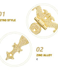 Close-up of Two Pack Vintage Zinc Alloy Hinges For Wood Boxes And Furniture in retro style with detailed engravings