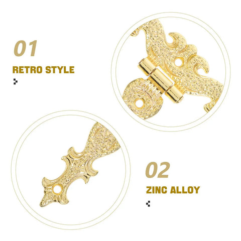 2 Pack Vintage Zinc Alloy Hinges For Wood Boxes And Jewelry Boxes Decorative Gold Yellow Metal Cabinet Hinges in retro style