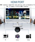Front view of 19 Inch White CCTV Monitor with HDMI AV BNC VGA USB and PC Input, multi function security display showing cityscape.