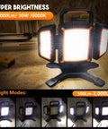 30W Rechargeable LED Work Light With 3000 Lumens, Magnetic And Waterproof Cordless Job Site Lighting illuminated on workbench