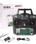 Two Point Four GHz 10 Channel AFHDS Two A RC Transmitter With Included FS IA6B Receiver for Drones Planes and Helis, remote and box.