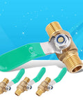 Straight Shooter 1/4 Inch Brass Ball Valve Four Pack With Dead Simple Shut Off For Hot And Cold Water Plumbing Setup featuring green handle and sturdy male threads.