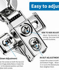 Close-up of adjustable Soft Close No Slam Cabinet Hinges Pack Of 20 For One Half Inch Overlay Cabinets with adjustment guide.