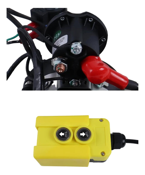 3 Quart Double Acting Hydraulic Pump 12V DC4442 For Dump Trailers And Tipper Systems Hydraulic Jacks Lift Tables Dump Bodies Leveling Equipment And Power Units, black and yellow unit