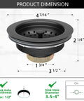 Dimensions of Matte Black 3-1/2 Inch Kitchen Sink Drain Assembly Kit With Strainer Basket And Stopper Universal Fit