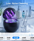 Go-To Ultrasonic Retainer Cleaner Pod With 45KHz Deep Cleaning, digital timer, 200ml tank, shown in a bathroom setting next to dental tools