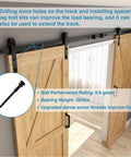 Sliding Barn Door Track Spacer 1-3/4 Inch Replacement Assemblies Connecting Kit Adjustable Carbon Steel Connectors with lag bolts and wall anchors, shown installed in home interior.