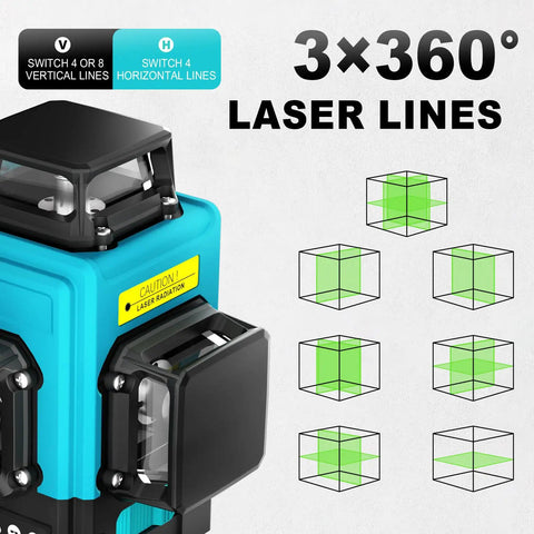 3D render of Self Leveling Green Laser Level Tool With Rechargeable Li Ion Battery 2 Cross Line Beams for versatile alignment