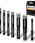 DECKRKAT 7-piece diamond drill bit set with diamond-tipped bits (3/16 in–1/2 in), includes 1/4 in masonry bit, black bits