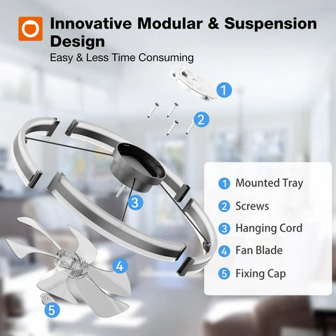24 Inch Low Profile Ceiling Fan With Bright Led Light And Super Quiet Remote Control Sleek Black Design modular components assembly diagram